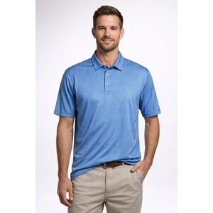 Peter Millar Summer Comfort Blue Geometric Pattern Polo SS Shirt Mens XL